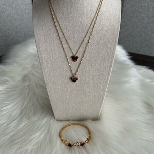 3 pcs Minnie rhinestone, red, and black with chains and Bracelet